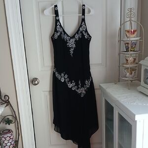 R&M Richards Black Dress with White Embroidery